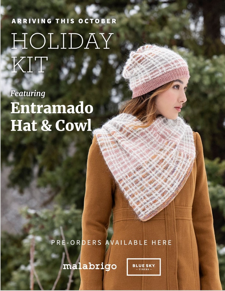 Malabrigo & Blue Sky Fibers Holiday Kit - Entramado Hat and Cowl Featuring Caprino & Prairie