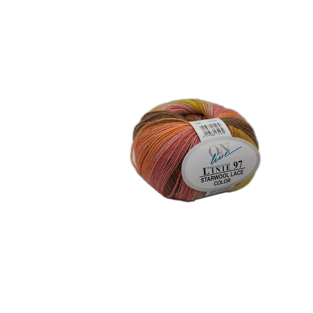 Linie 97 Starwool Lace Color 106 Coral, Moss, Yellow