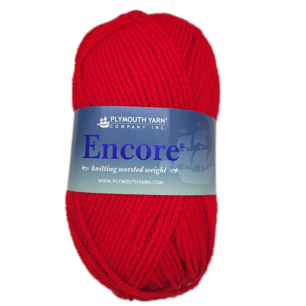 Plymouth Encore Worsted Christmas Red 1386