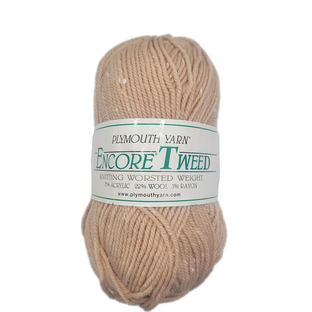 Plymouth Encore Worsted Tweed Fawn/White W005