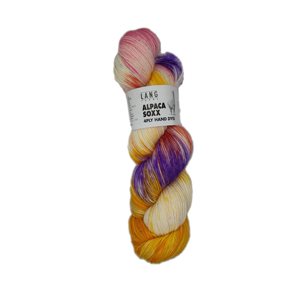 Lang Alpaca Soxx Hand Dyed Purple, Orange, Red, Cream 01