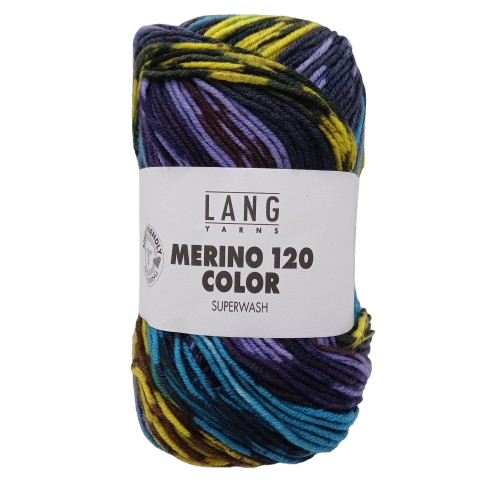 Lang Merino 120 Color Superwash Black, Teal, Yellow, Periwinkle 01