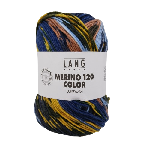 Lang Merino 120 Color Superwash Blue, Yellow, Black, Brown 06