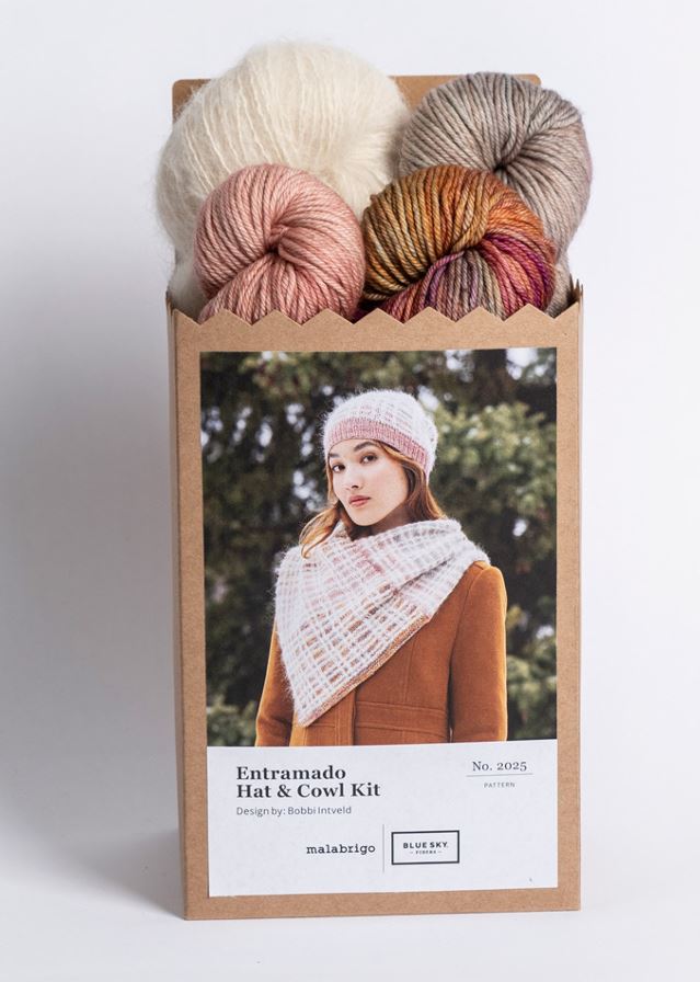 Malabrigo & Blue Sky Fibers Holiday Kit - Entramado Hat and Cowl Featuring Caprino & Prairie