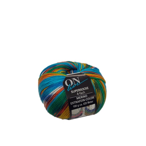 [SUP 2749] Online Supersocke 324 Merino Extrafein-Color blue/orange/yellow/green 2749