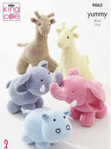 [BK 9062] King Cole Yummy Giraffe, Hippo, Elephant, Toys 9062 (Knit)