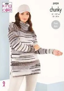 [BK 5929] King Cole Round and Cowl Neck Sweaters Knitted in Safari Chunky 5929 (Knit)