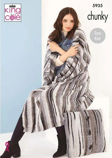 [BK 5935] King Cole Blanket And Cushions Knitted in Safari Chunky 5935 (Knit)