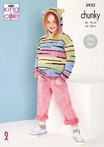[BK 5932] King Cole Sweater and Hoodie Knitted in Safari Chunky 5932 (Knit)