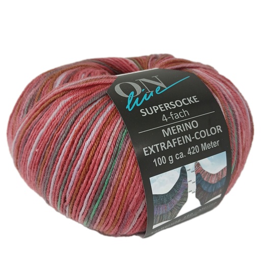 [SUP 3202] Online Supersocke Merino Extrafein-Color  Red/Pink 3202